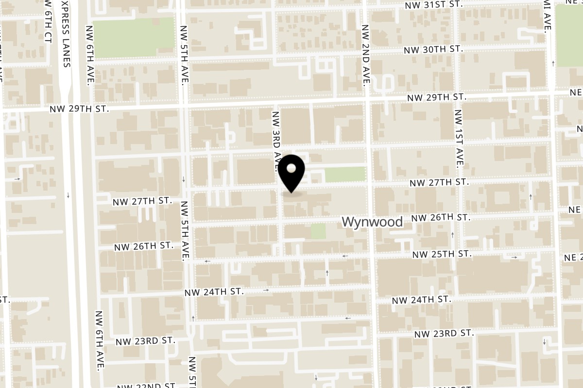 Map showing the location of Rodilla Wynwood on 282 NW 27th St in Miami